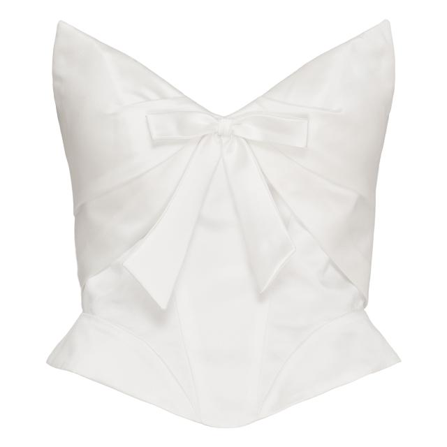 Satin bridal top strapless with cat-eye-design and bow