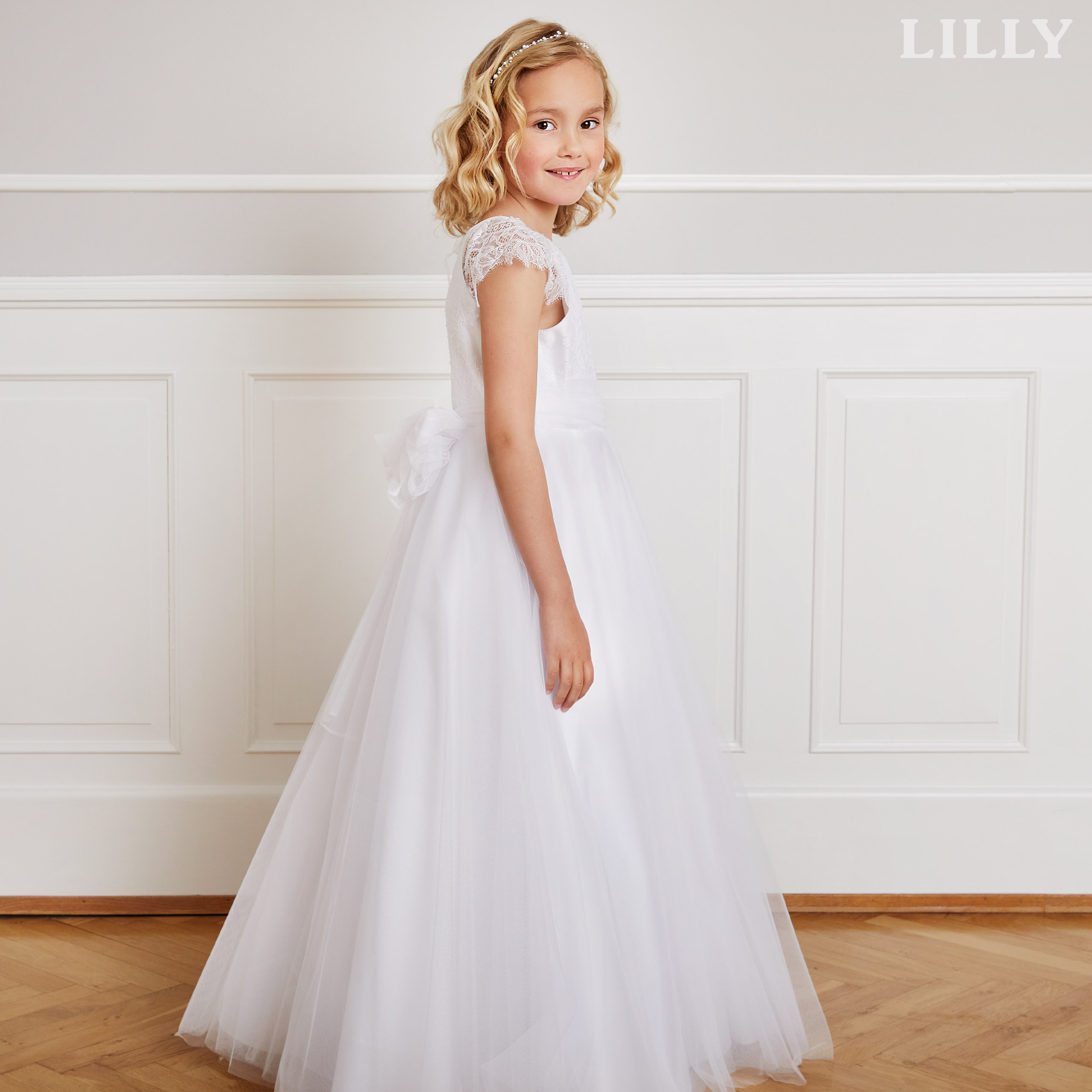 Lilly Communion Dress with Crochet Lace