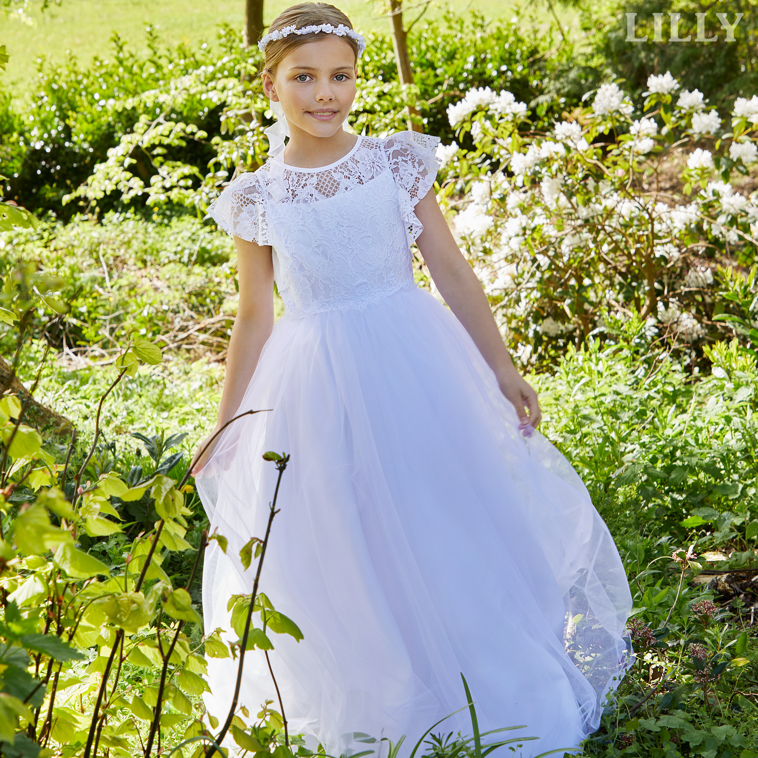 Lilly Communion Dress with Crochet Lace